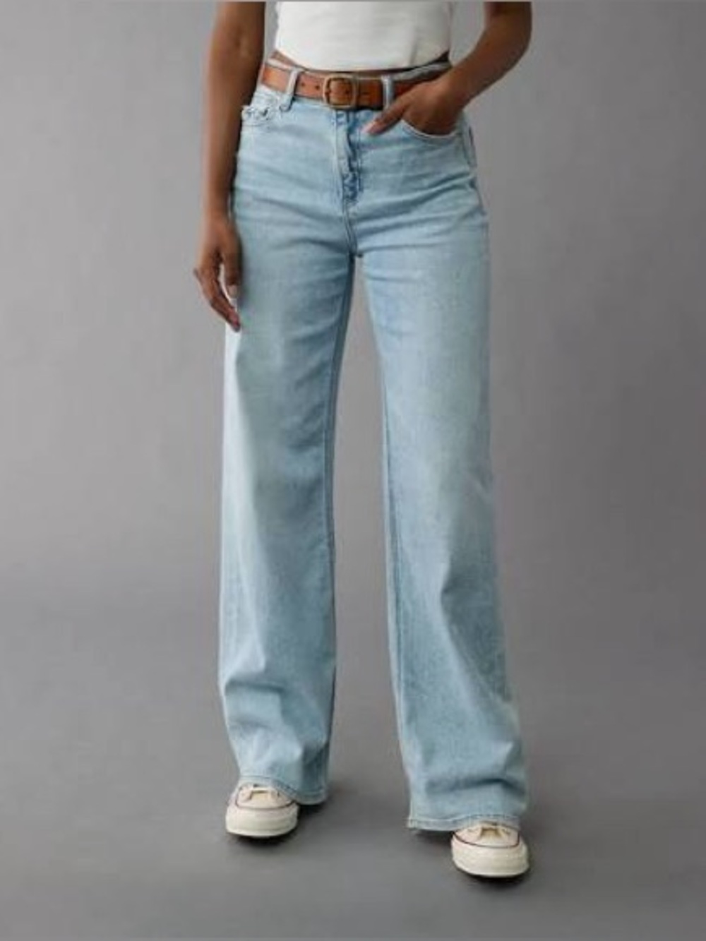 New ! American Eagle Stretch Super High-Waisted Baggy Wide-Leg Jean Salty Air 6S - Picture 4 of 14